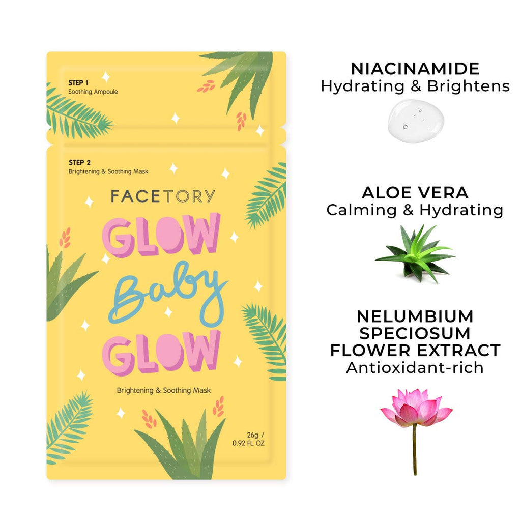 FACETORY Glow Baby Glow 2-Step Sheet Mask with Niacinamide & Aloe | Hydration & Brightening (10 Pack)