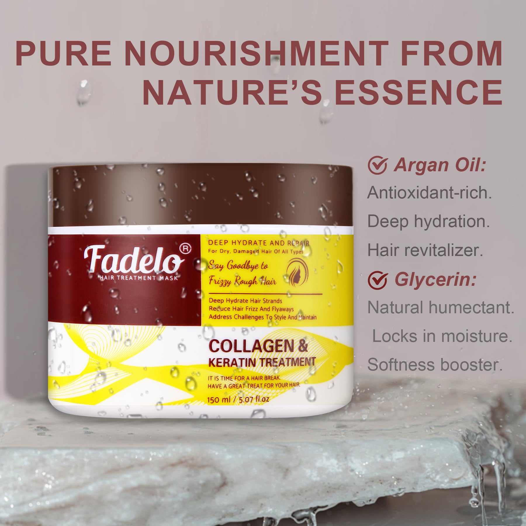 Fadelo Collagen+Keratin Hair Mask – Deep Repair with Argan Oil & Vitamin E | Hydrating 150 ml