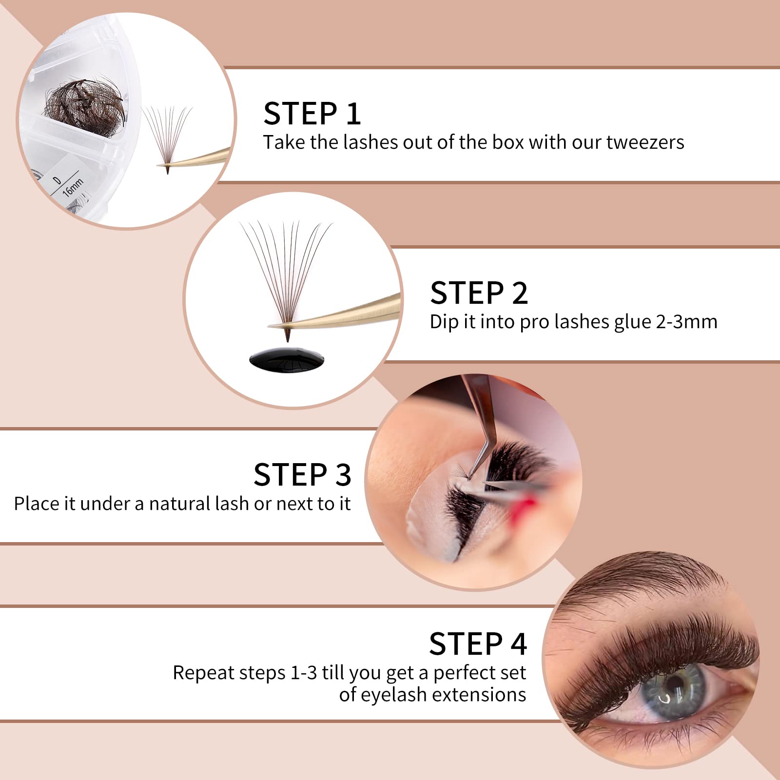FADLASH Colored Lash Extensions 10D Premade Fans – 1000pcs Brown Mix (7D-16mm)