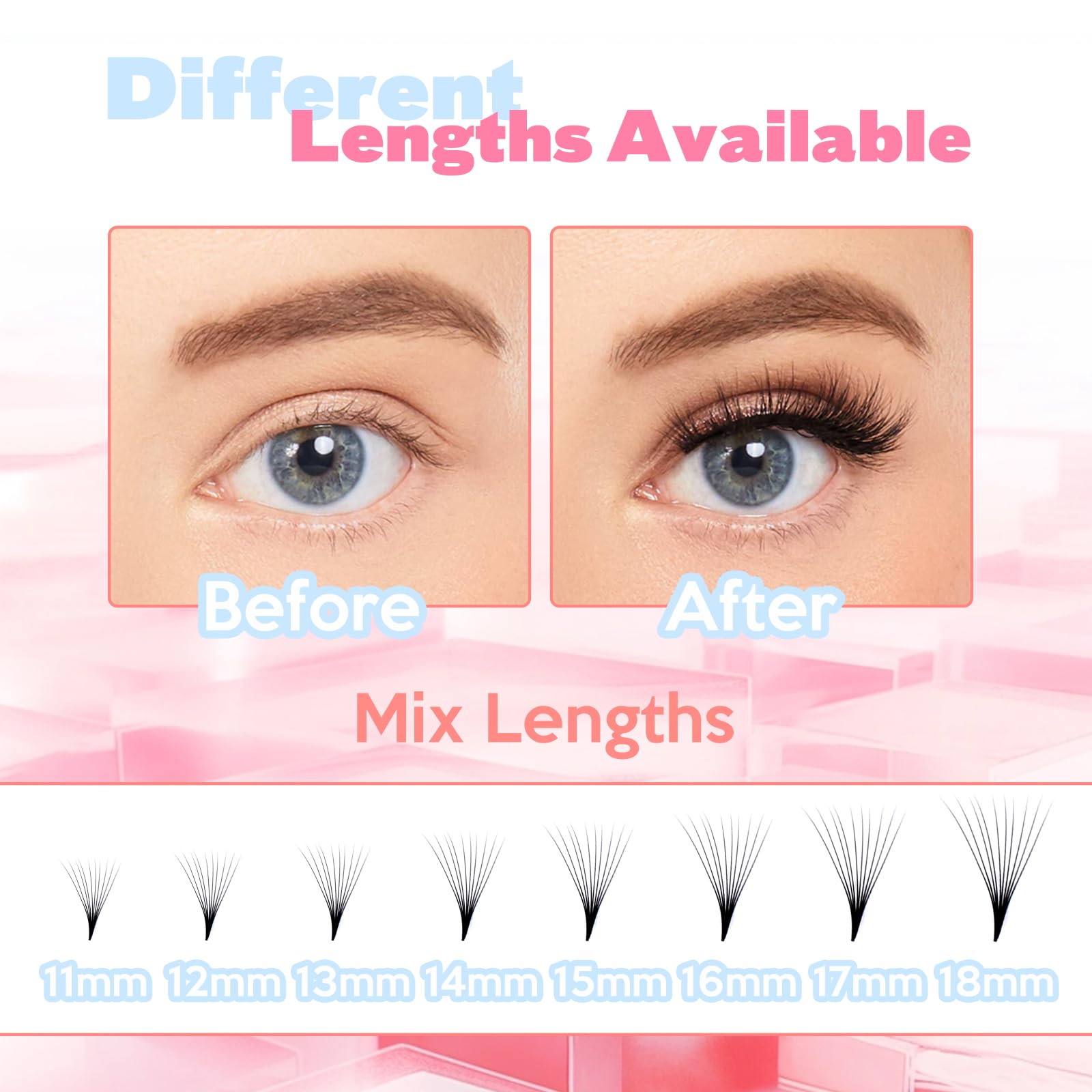 FADLASH 600 Premade Volume Fans Wispy Lash Extensions - Natural Look, 0.07D Curl, 10-18mm DIY Lash Kit
