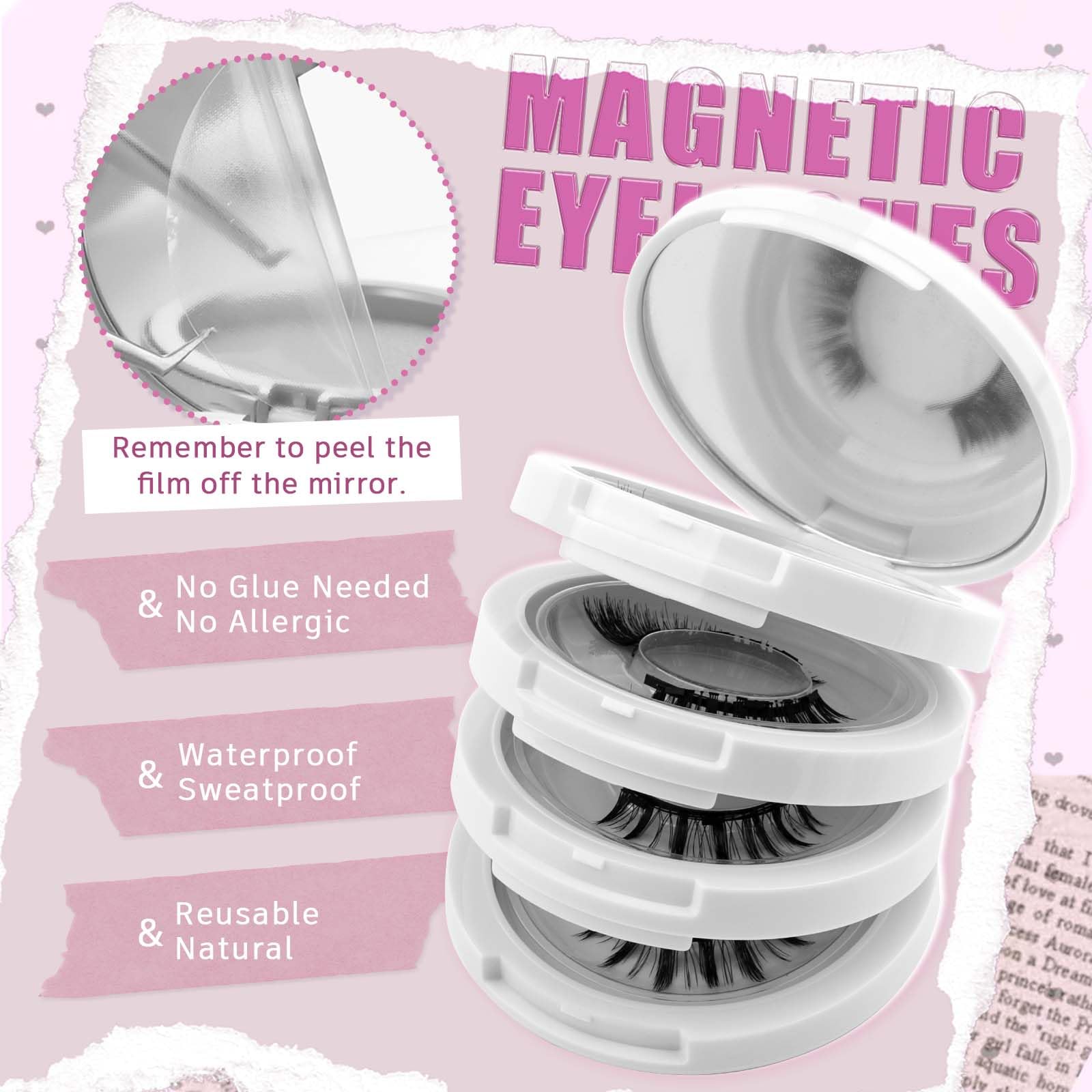 FADLASH Magnetic Eyelashes with Applicator – Reusable, Glue-Free, Natural Wispy Lashes (4 Pairs) S02