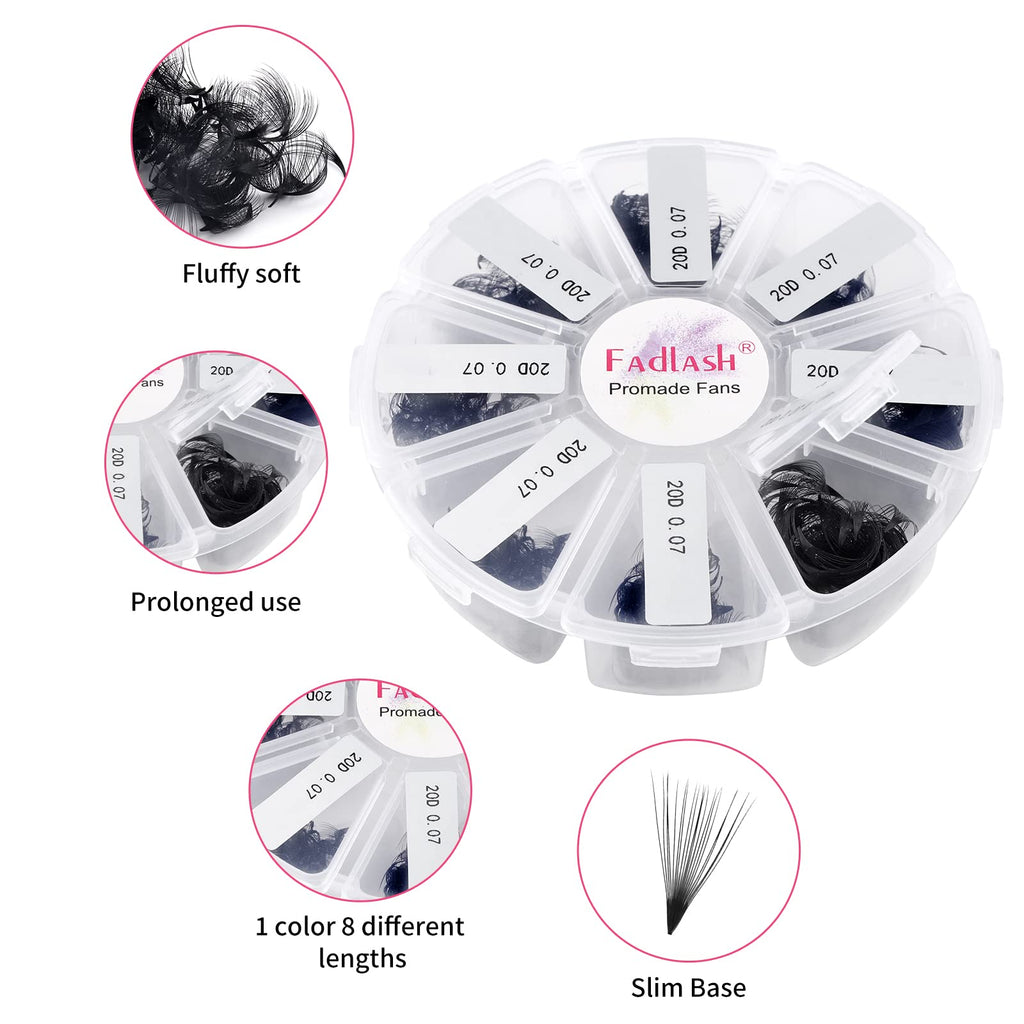 FADLASH Premade Fans Eyelash Extensions 1000-Pack | 20D-0.07C, 15–20mm