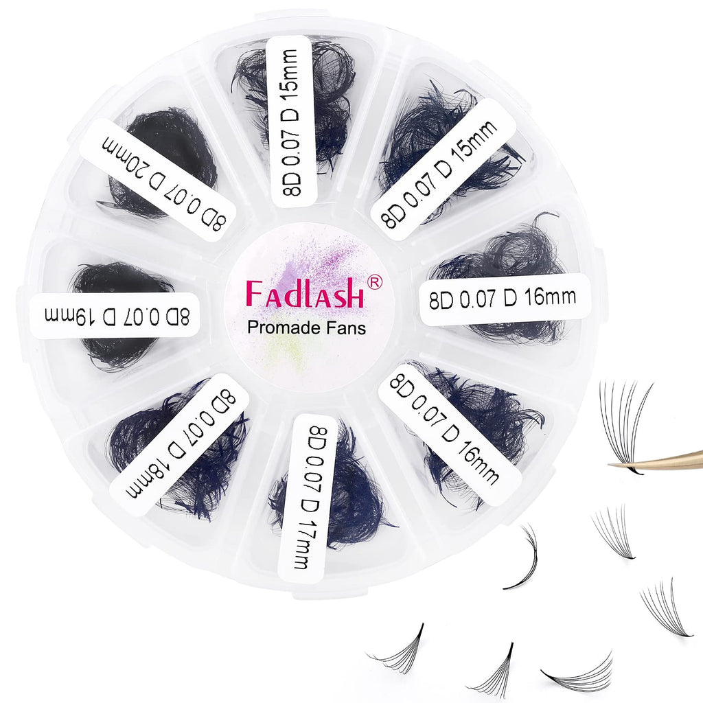 FADLASH Premade Fans Eyelash Extensions - 1000pcs, 8D-0.07C, 15-20mm | Easy, Budget-Friendly