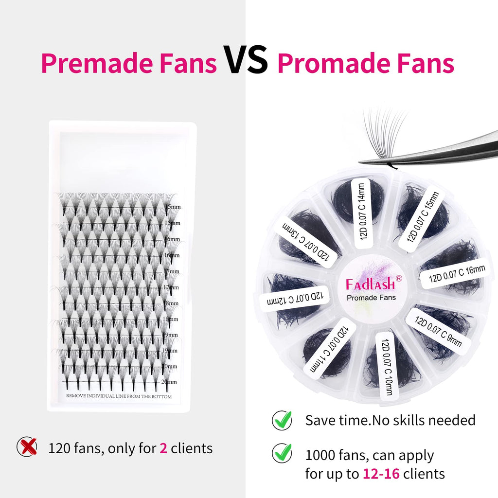 FADLASH Volume Lash Extensions – Premade Fans 1000pcs | 5D-16D, 9–20mm Mixed Tray