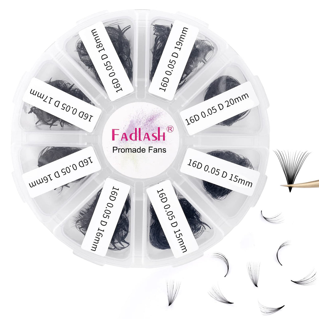 FADLASH 1000pcs Premade Lash Fans – 16D-0.05D, 15-20mm