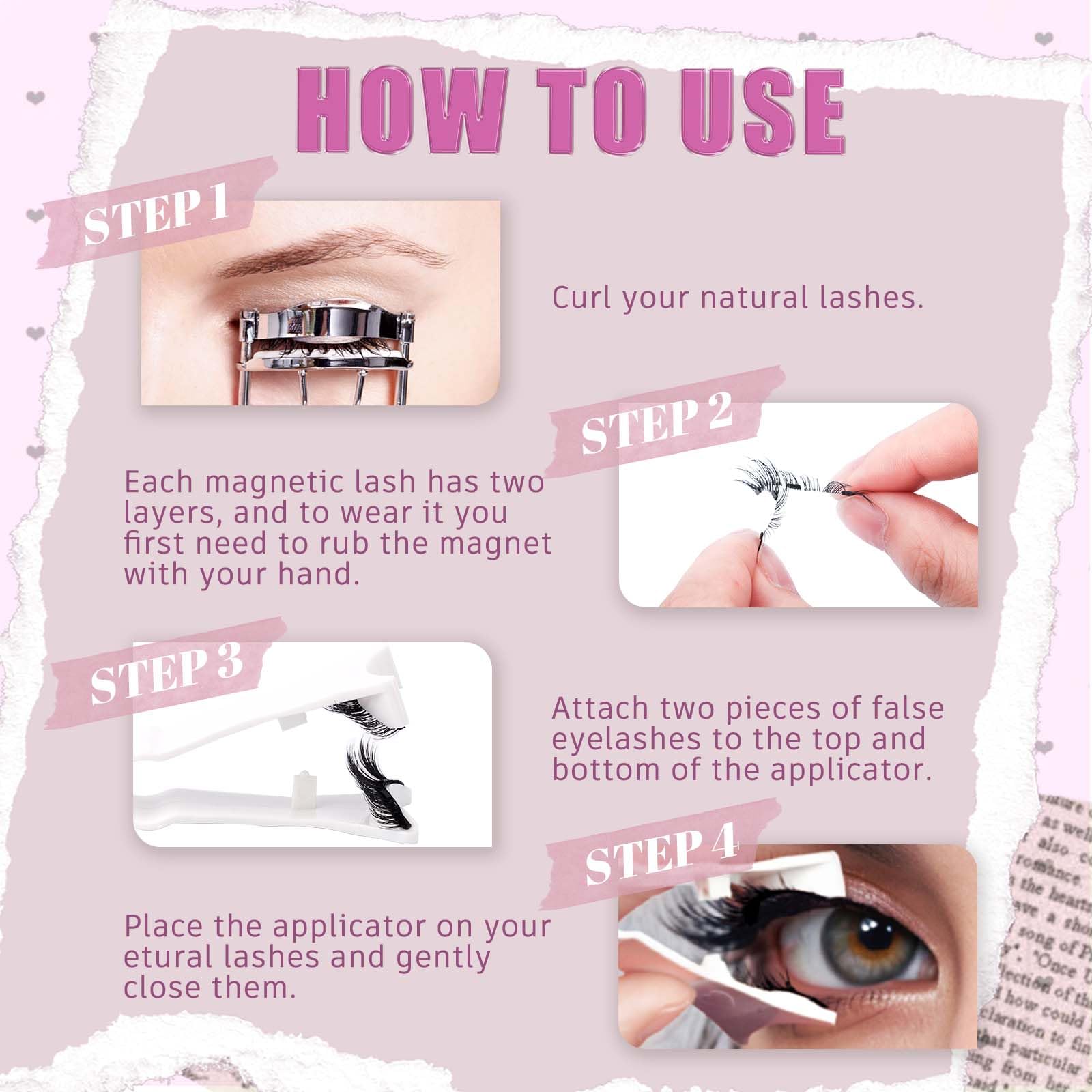 FADLASH Magnetic Eyelashes with Applicator – Reusable, Glue-Free, Natural Wispy Lashes (4 Pairs) S02