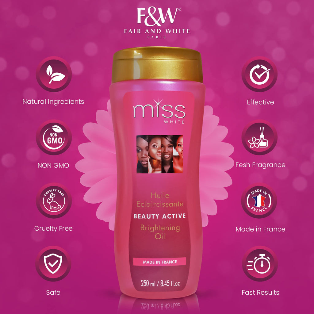 FAIR & WHITE Miss White Brightening Oil 250ml – Almond Oil & Lumiskin for Radiant, Even-Tone Skin