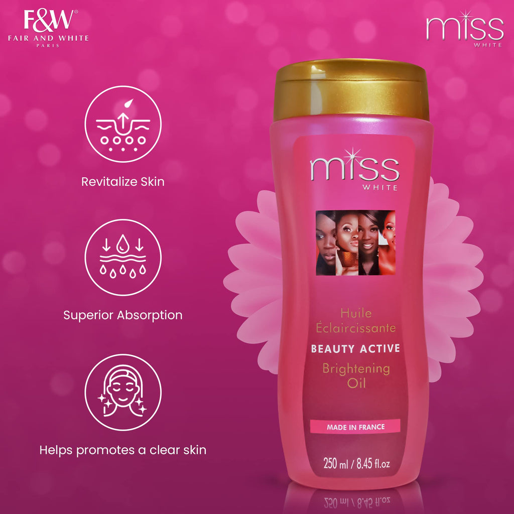 FAIR & WHITE Miss White Brightening Oil 250ml – Almond Oil & Lumiskin for Radiant, Even-Tone Skin