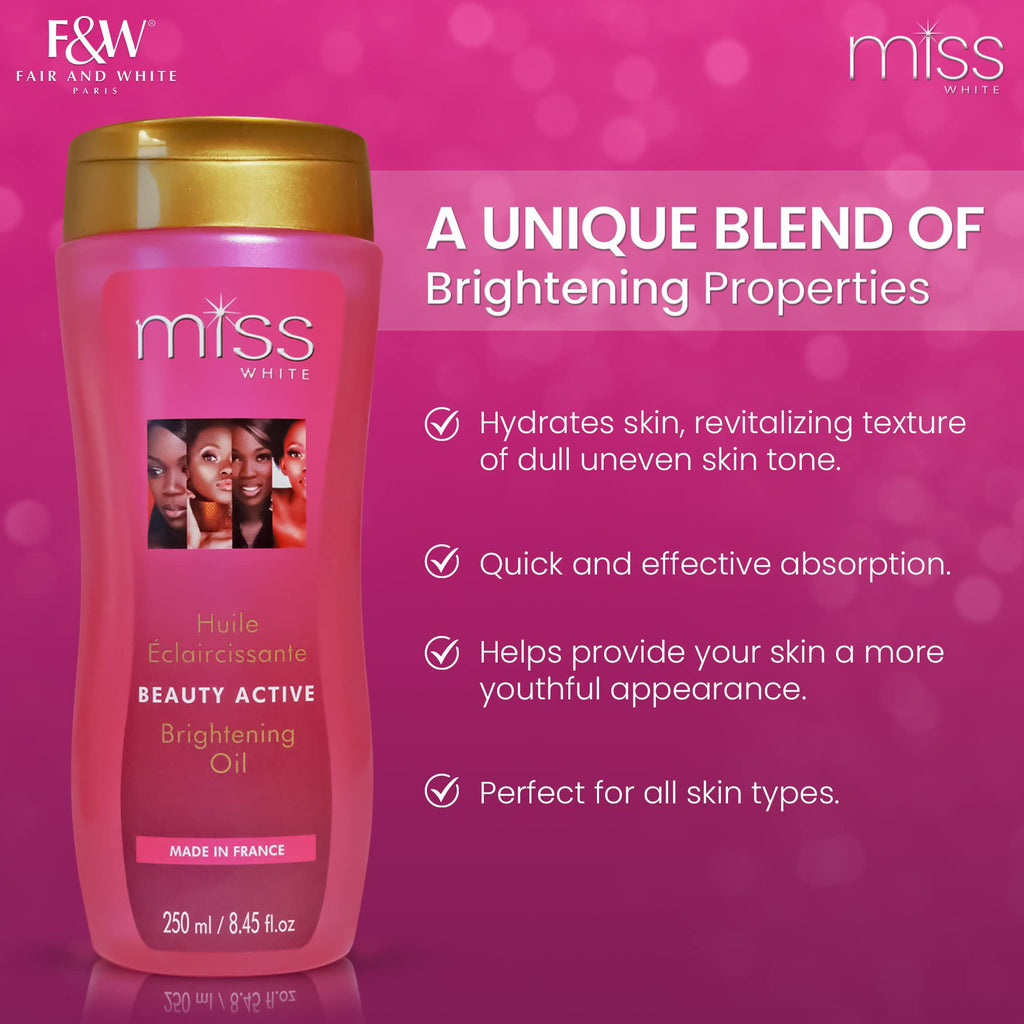FAIR & WHITE Miss White Brightening Oil 250ml – Almond Oil & Lumiskin for Radiant, Even-Tone Skin