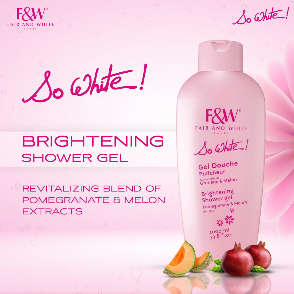 FAIR & WHITE So White Refreshing Brightening Body Wash – 1000ml | Melon & Pomegranate Extracts