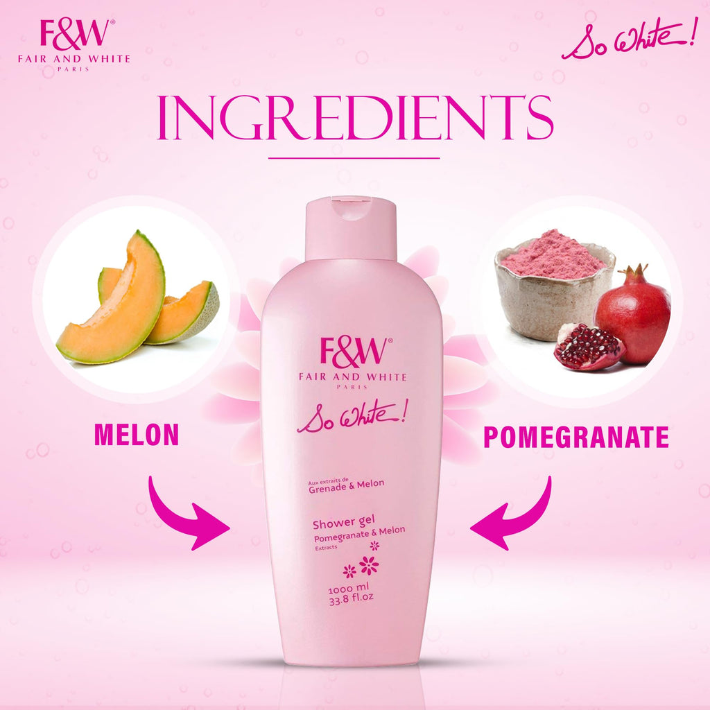 FAIR & WHITE So White Refreshing Brightening Body Wash – 1000ml | Melon & Pomegranate Extracts