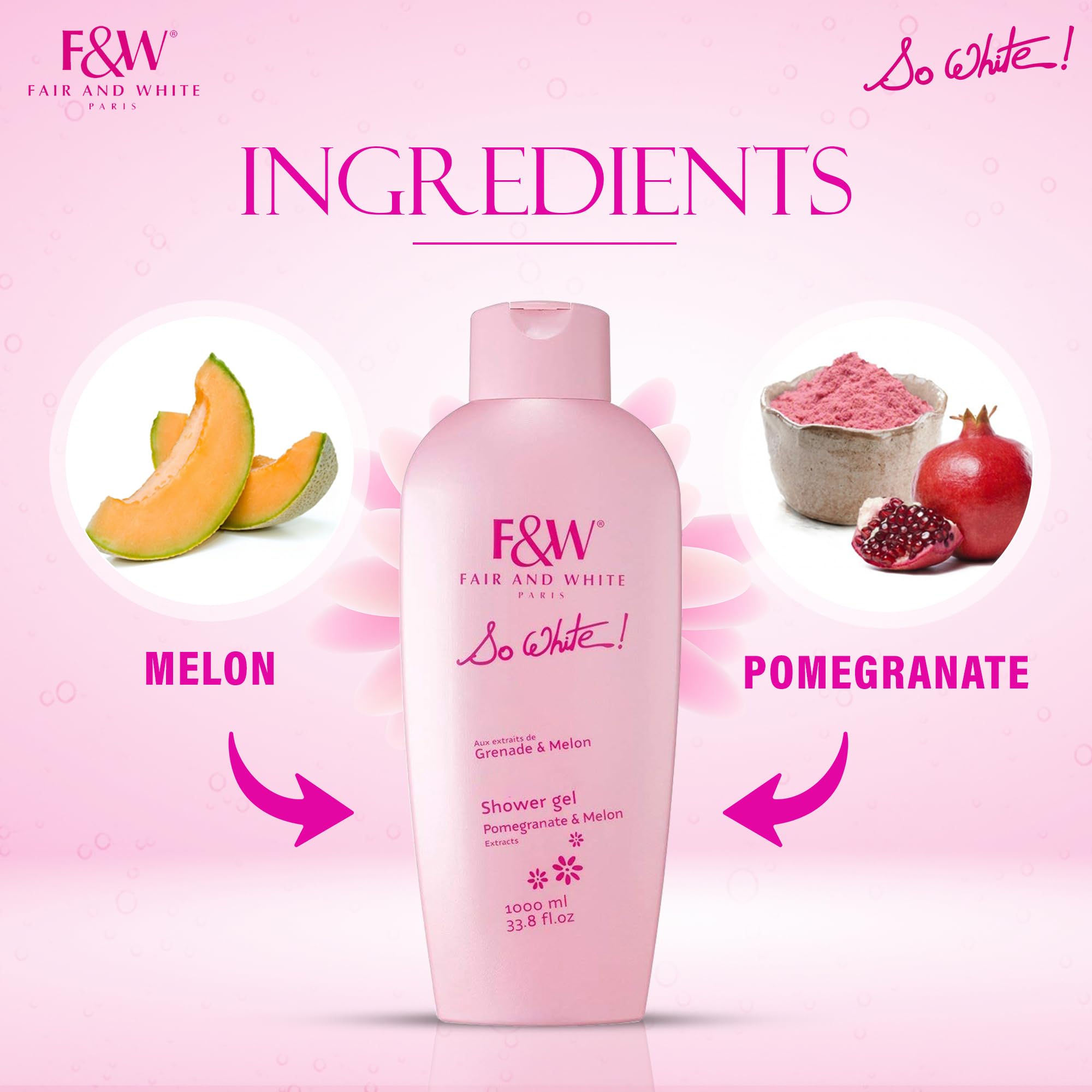 FAIR & WHITE So White Refreshing Brightening Body Wash – 1000ml | Melon & Pomegranate Extracts