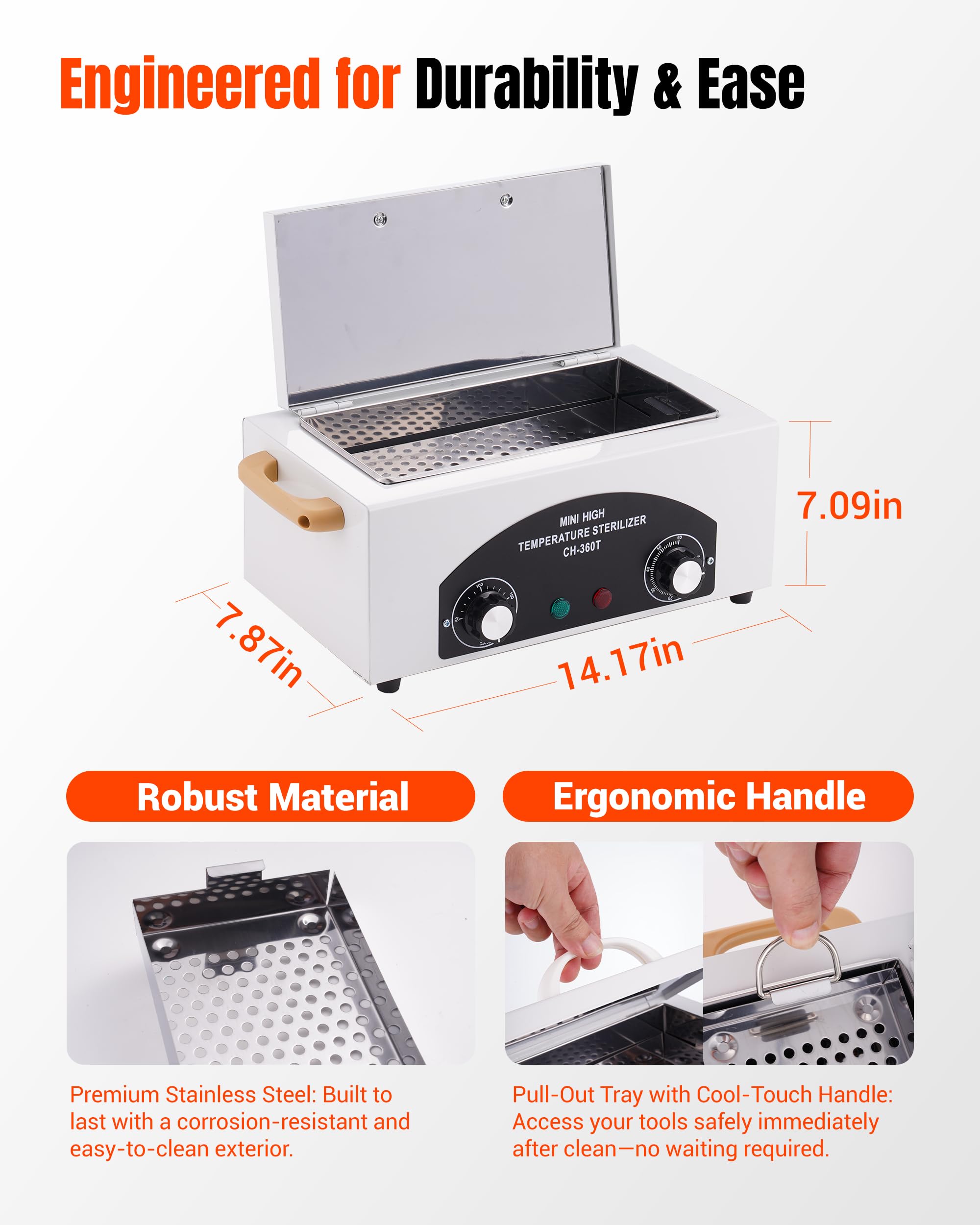 FAITIO High-Temp Cleaning & Care Box for Metal Tools, 1.5L, 110V, 300W | Nail Salon & Barber Equipment