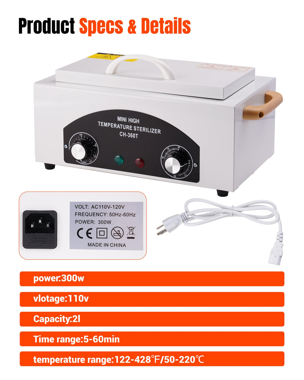 FAITIO High-Temp Cleaning & Care Box for Metal Tools, 1.5L, 110V, 300W | Nail Salon & Barber Equipment