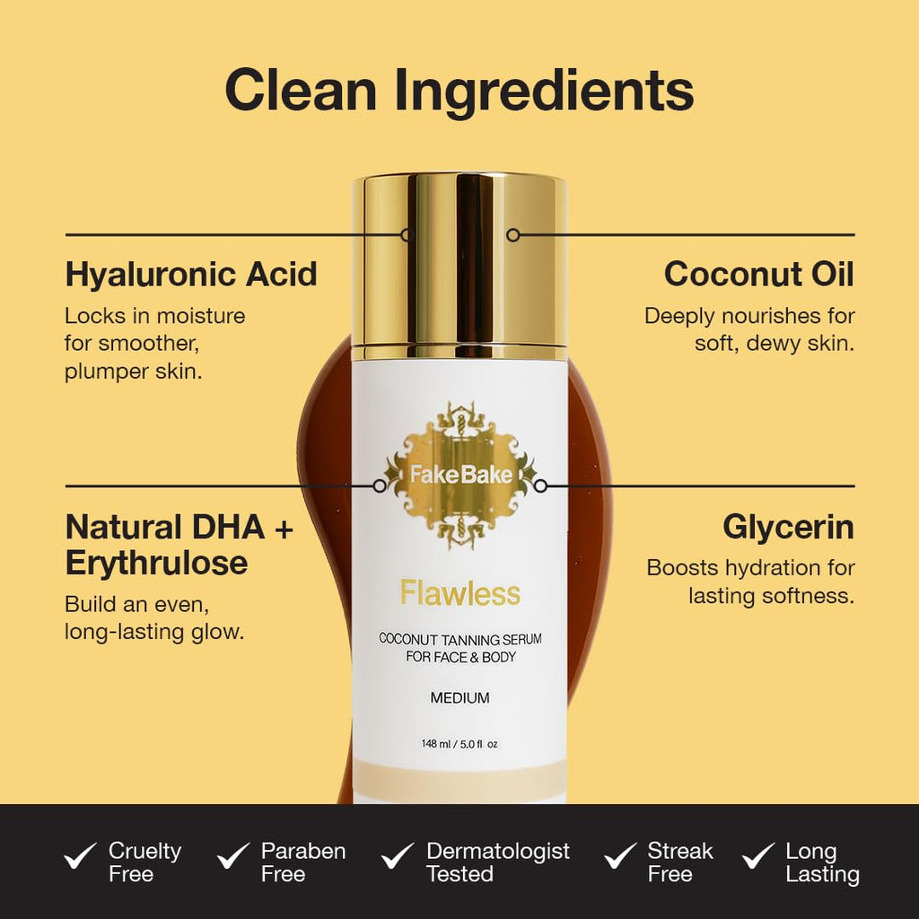 Fake Bake Flawless Coconut Sunless Tanning Serum with Hyaluronic Acid – Hydrating 5 oz