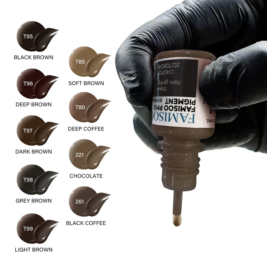 FAMISOO PMU Pigments for Eyebrow – Ash Brown 0.169oz/5ml | Long-Lasting Microblading Ink