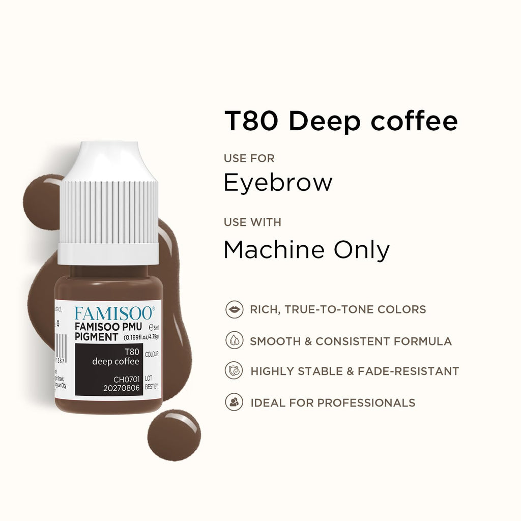 FAMISOO PMU Pigments for Eyebrow – Ash Brown 0.169oz/5ml | Long-Lasting Microblading Ink