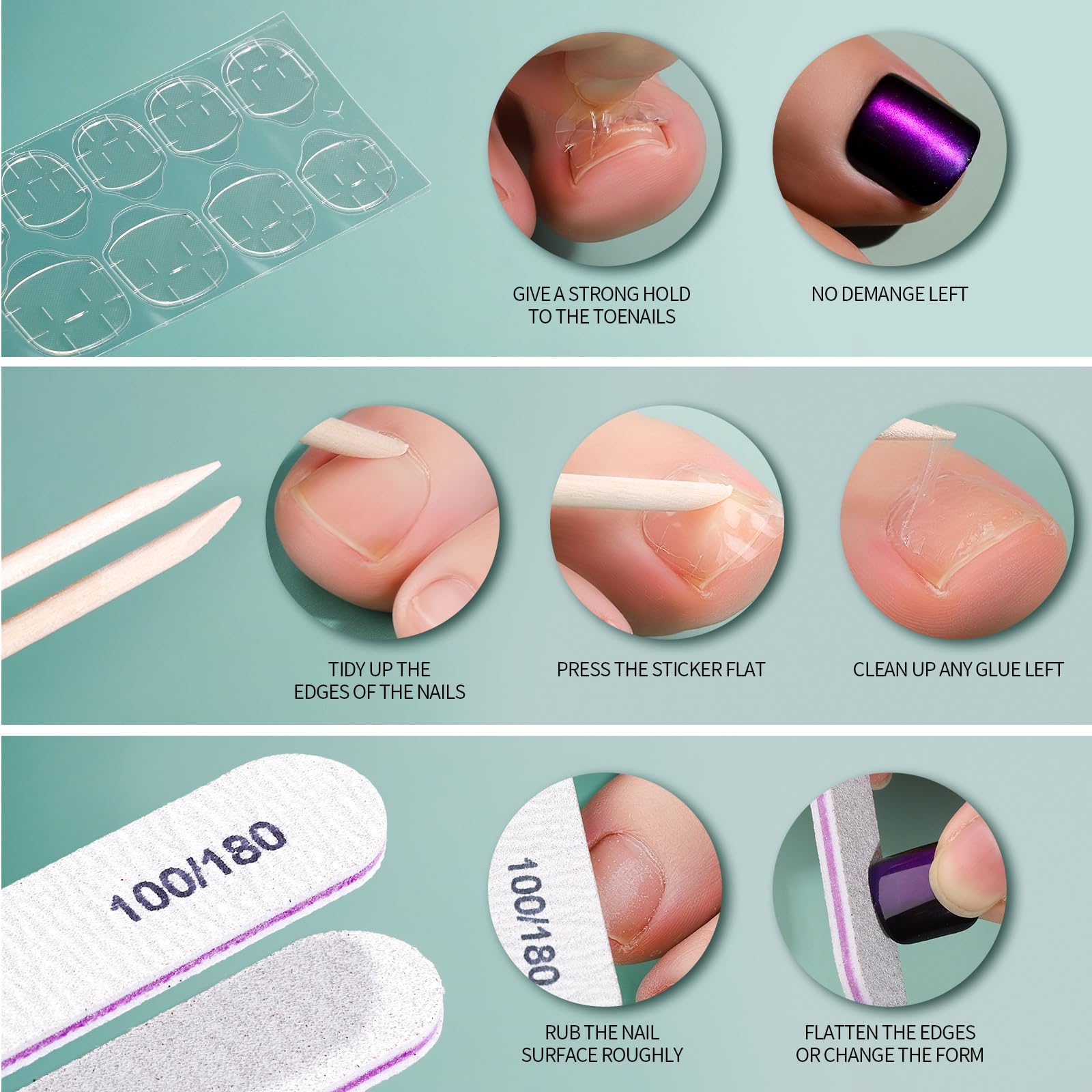 FANDAMEI Press On Toenails – 24 Colors, Short Square, French Tips, Cat Eye, Ombre & Glossy Finishes