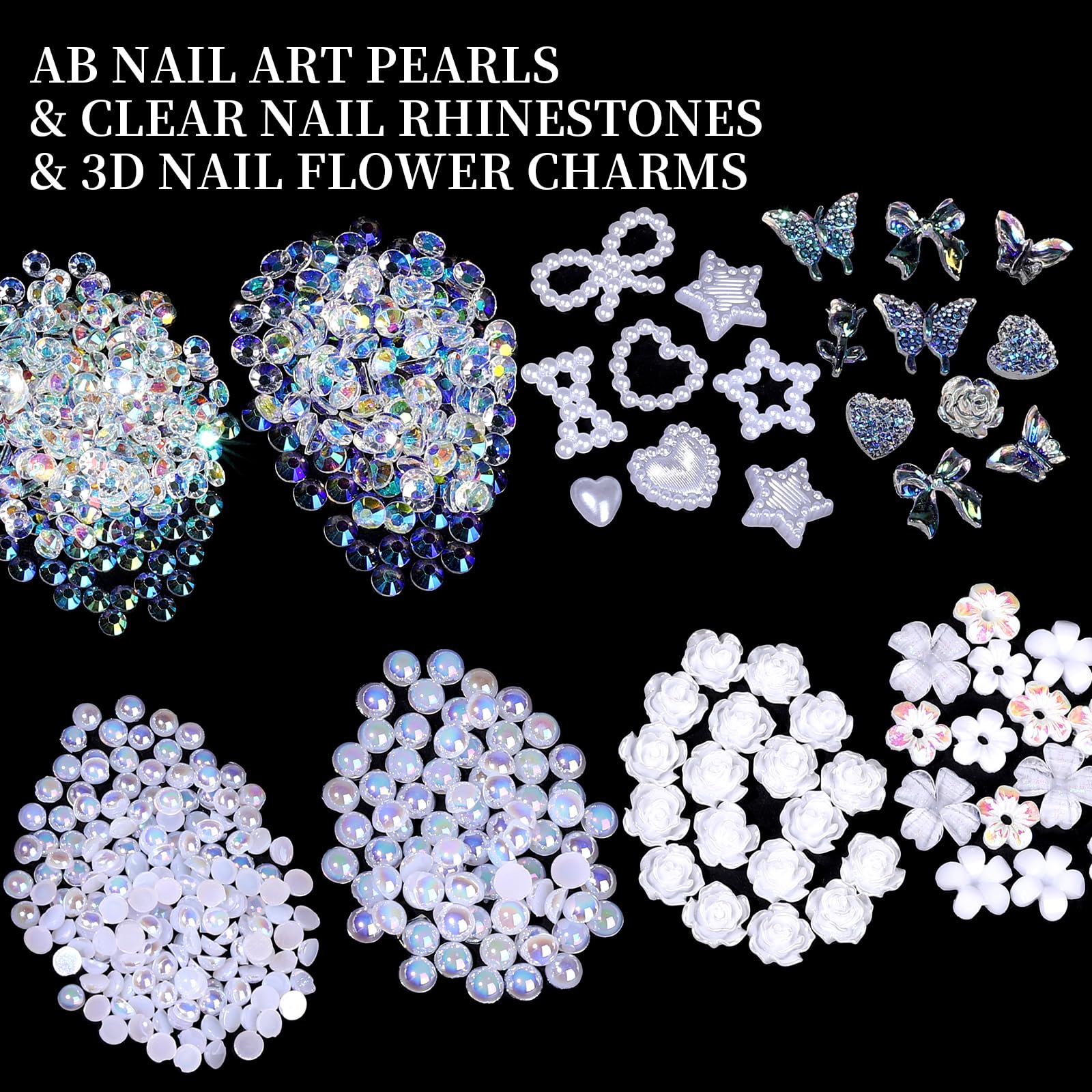Fandamei 24-Grid Flat Back Pearls & Rhinestones Kit for Nail Art & Crafts