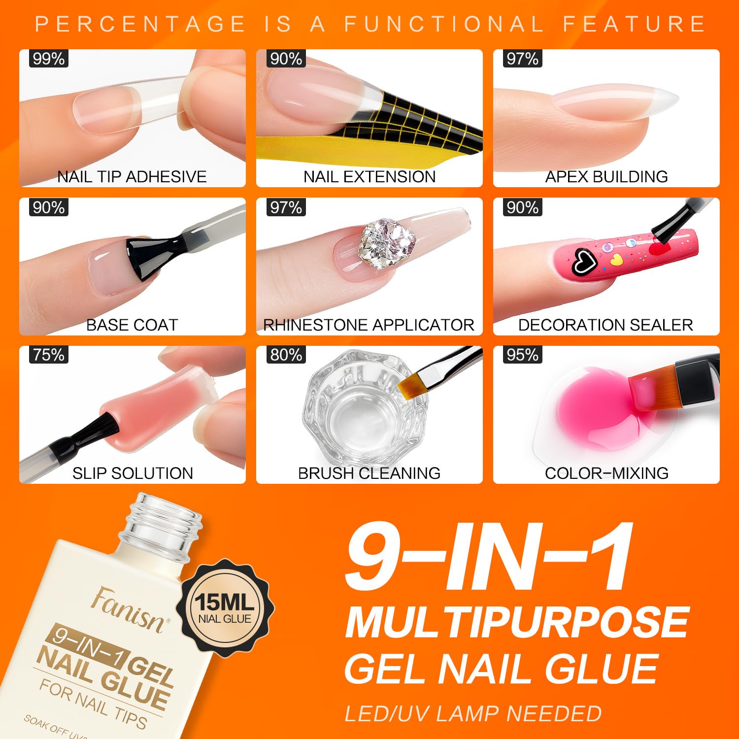 Fanisn 9-in-1 Gel Nail Glue Kit with Dehydrator – Fast, Acid-Free Nail Prep for Salon & DIY