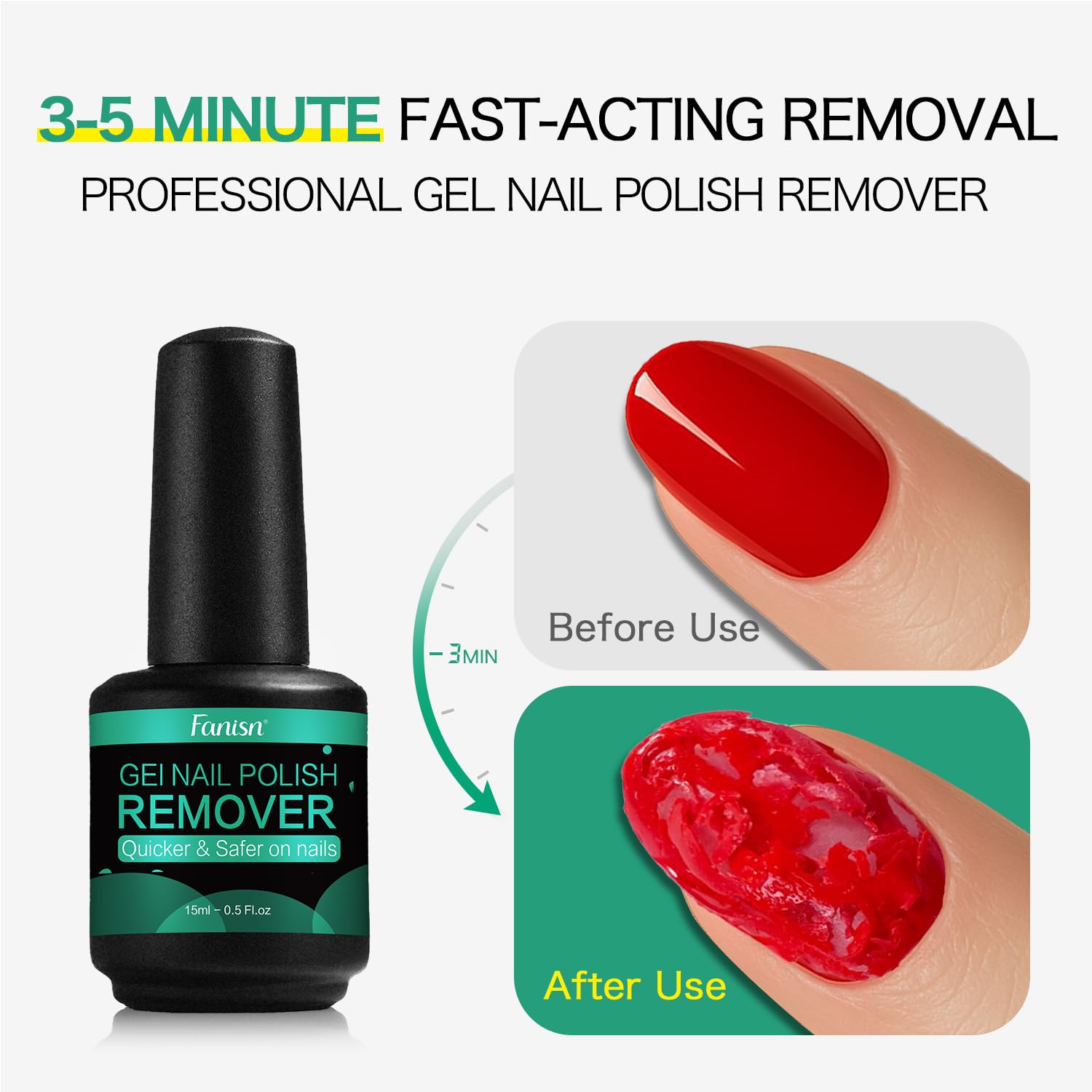 Fanisn Gel Nail Polish Remover 2x15ml – No Foil No Soak, Acetone-Free, 3-5 Min Express Removal