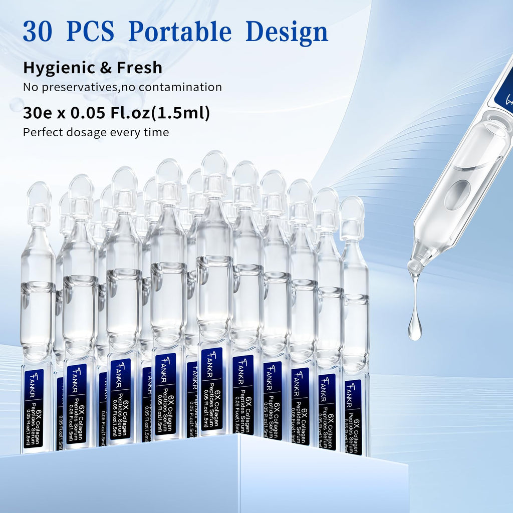 Fankr 6X Collagen Peptides Serum for Face – Triple Collagen, Matrixyl 3000, Centella & Ectoin | Hydration, Firming & Smoothing | 30 x 1.5ml Ampoules