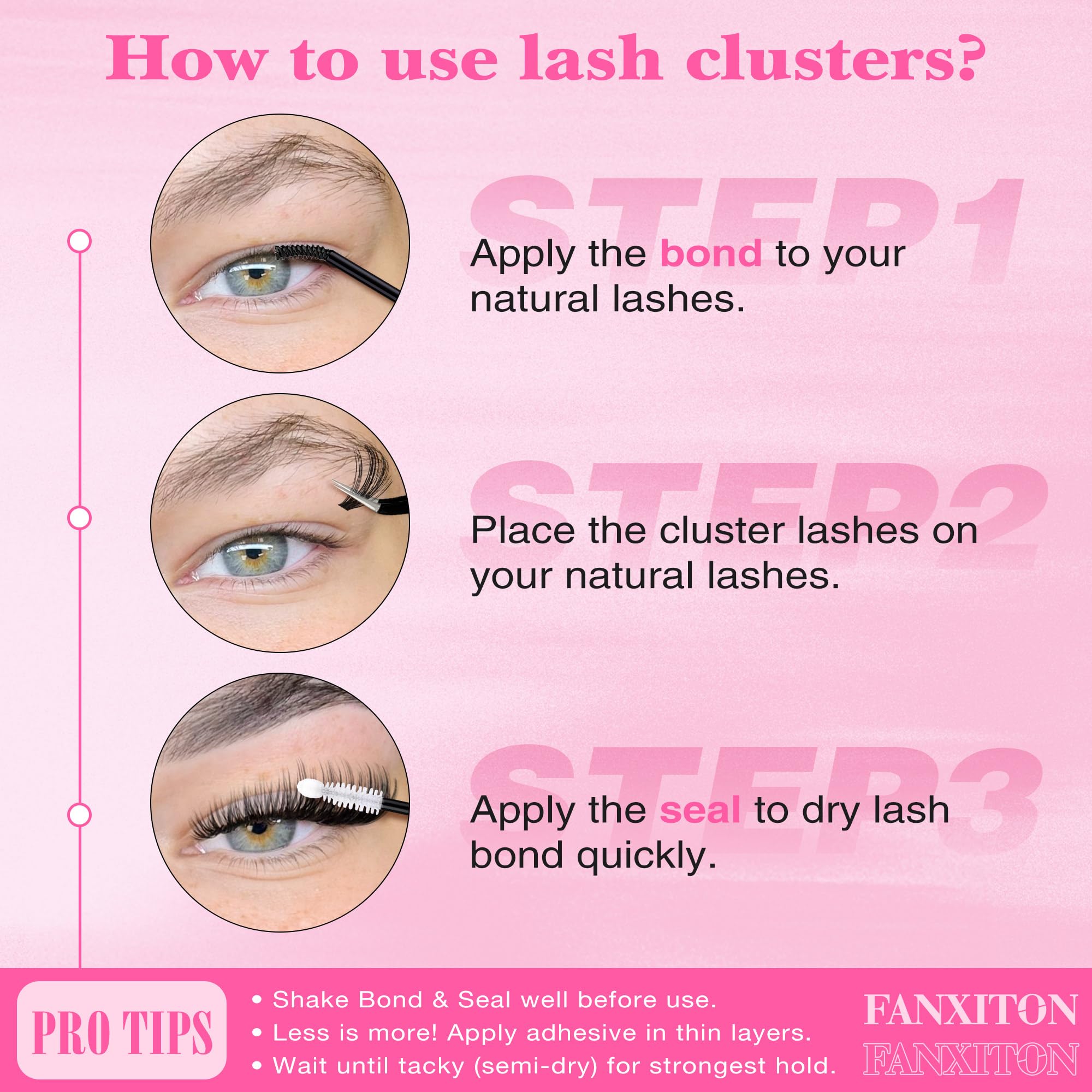 FANXITON DIY Lash Extension Kit — 80D & 100D Thick Lash Clusters, Bond & Seal, Tweezers