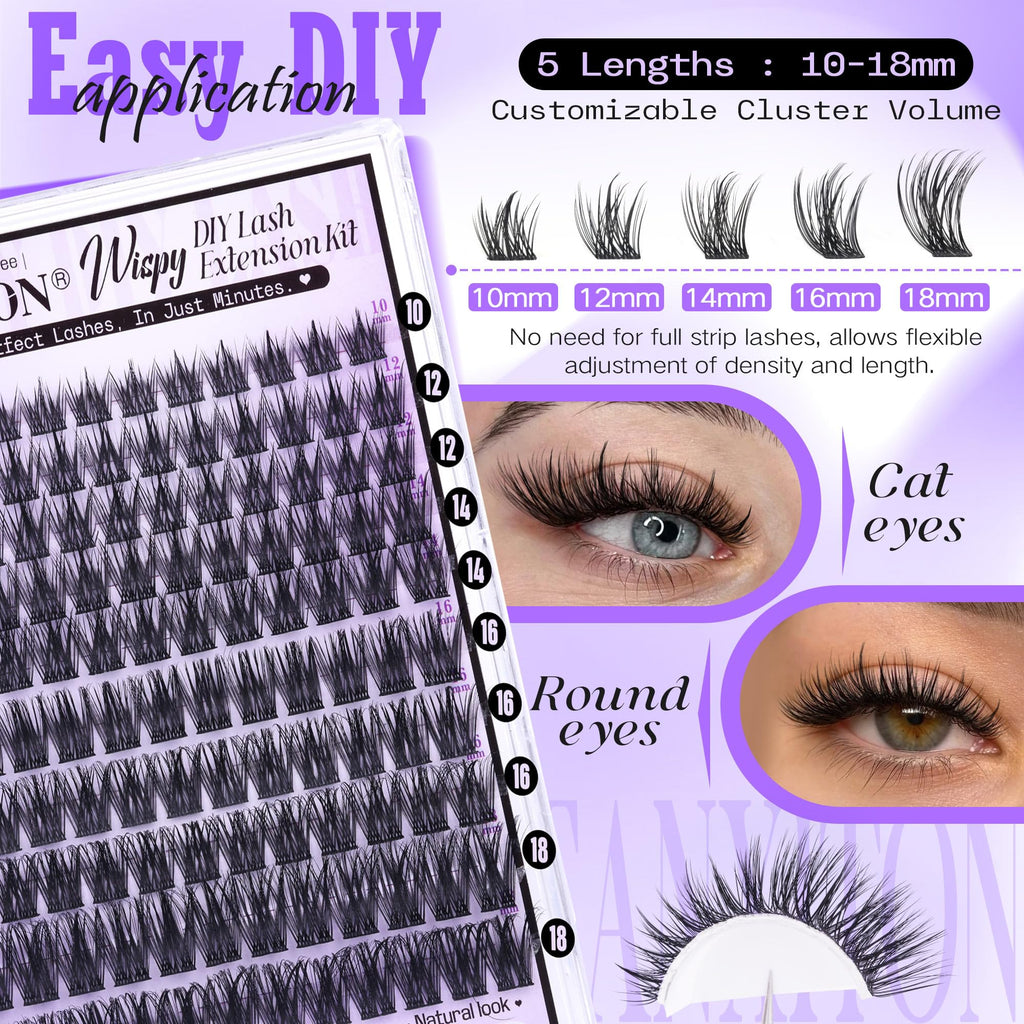 FANXITON Wispy Lash Clusters Kit — Natural Look DIY Lash Extensions (10–18mm)
