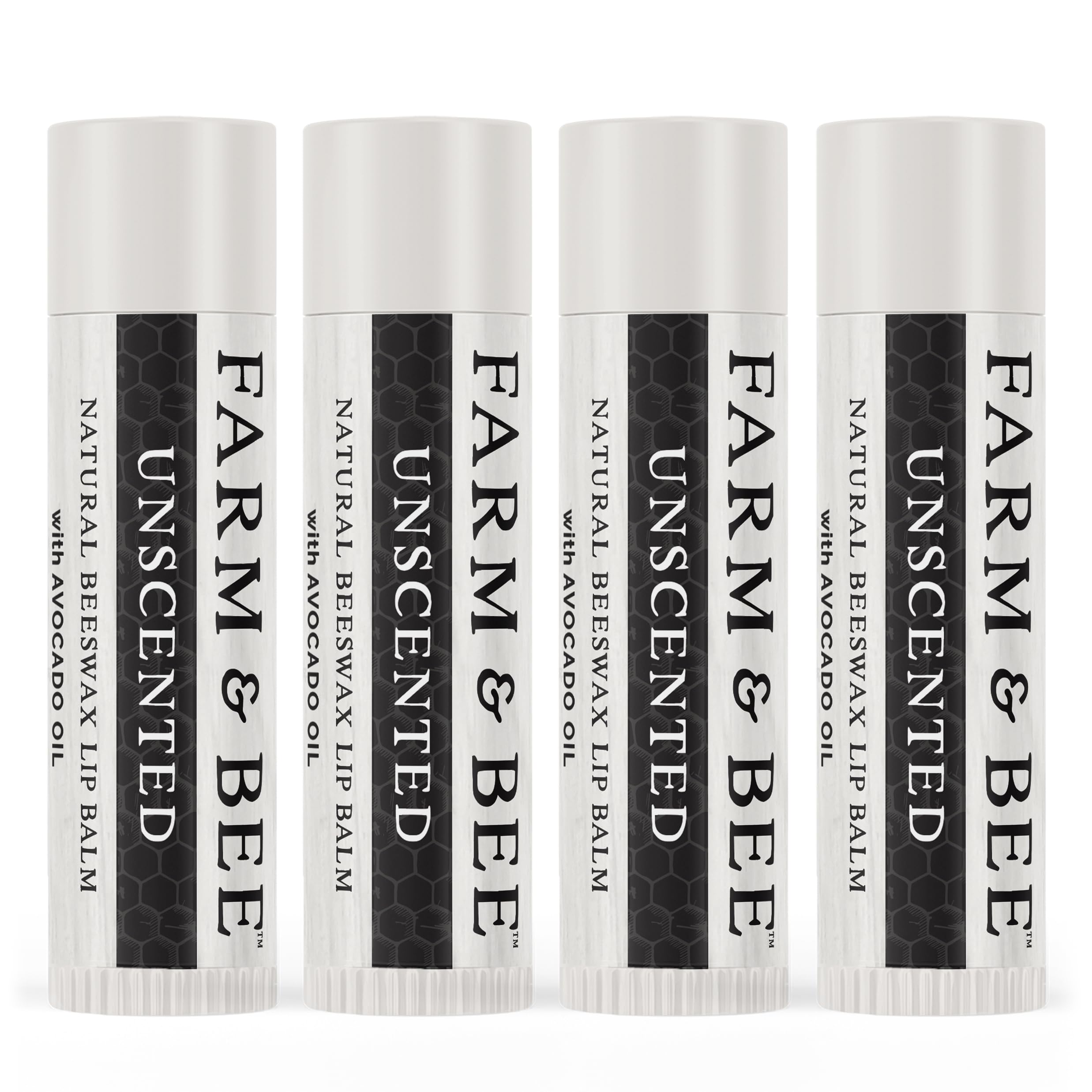 Farm & Bee Natural Lip Balm – Organic Beeswax-Based, Unscented (Pack of 4)