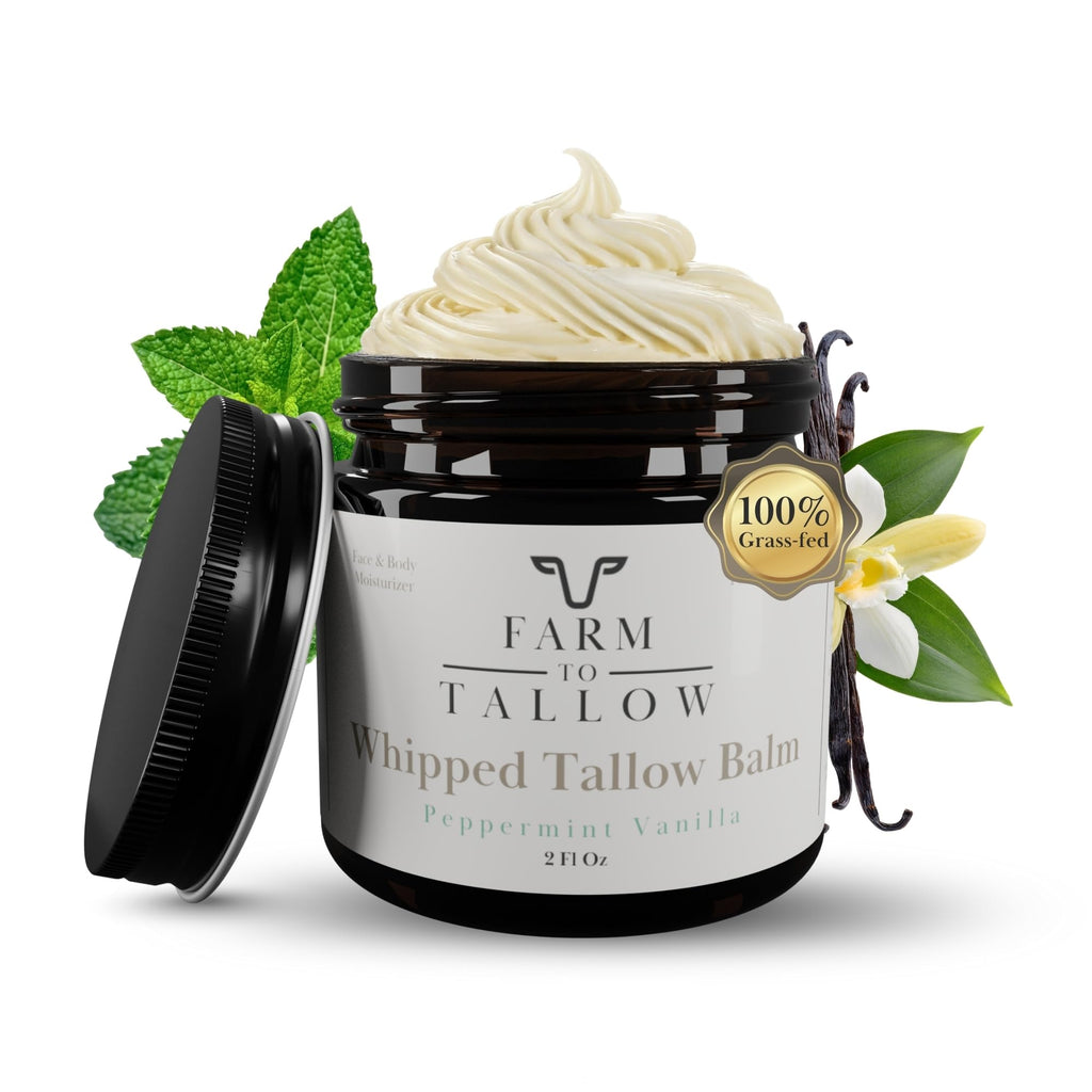 FARM TO TALLOW Grass-Fed Beef Tallow Moisturizer – Peppermint Vanilla, Olive Oil (2 oz)