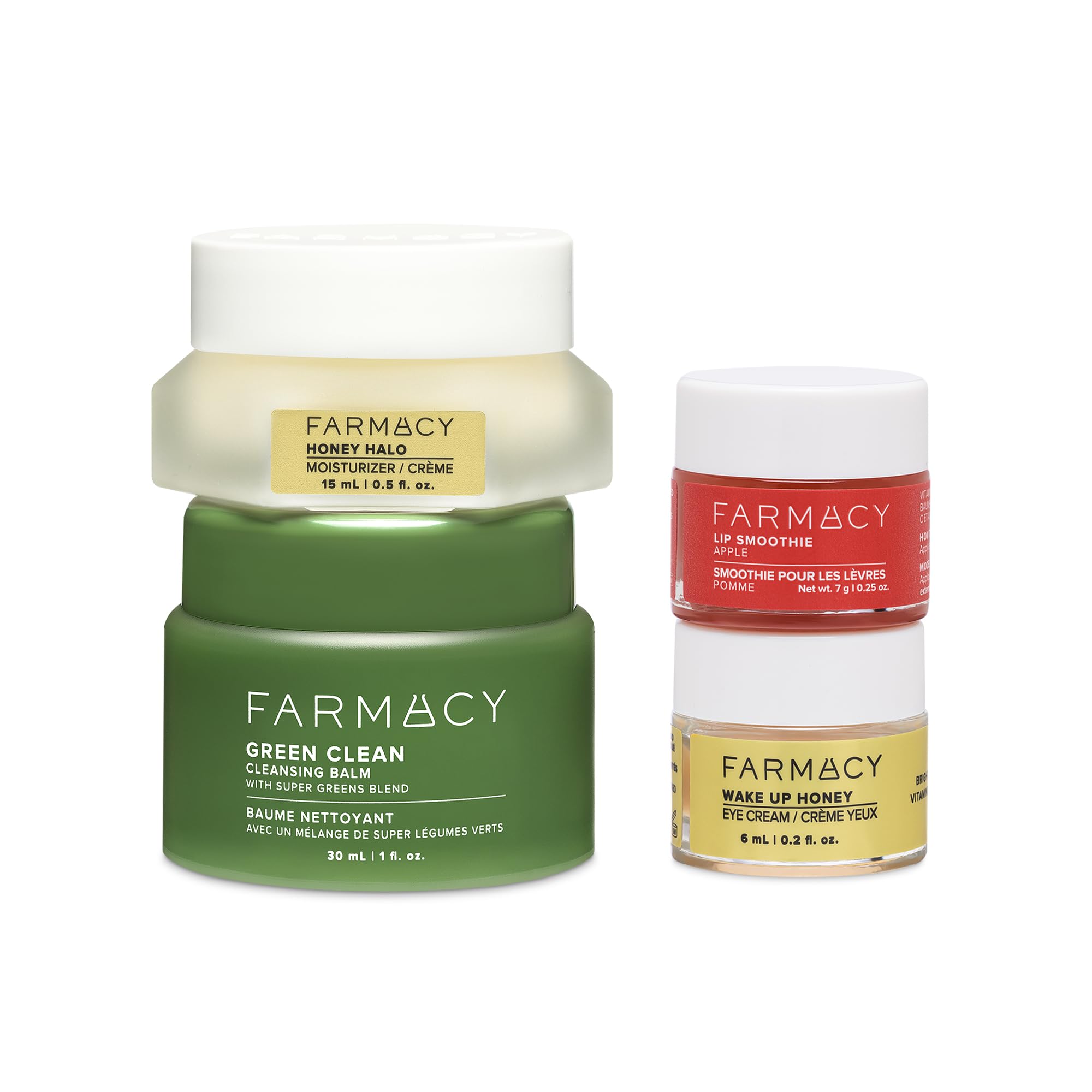 Farmacy Favorites Travel-Size Skincare Set | Green Clean Balm, Wake Up Honey Eye Cream, Honey Halo Moisturizer & Lip Smoothie