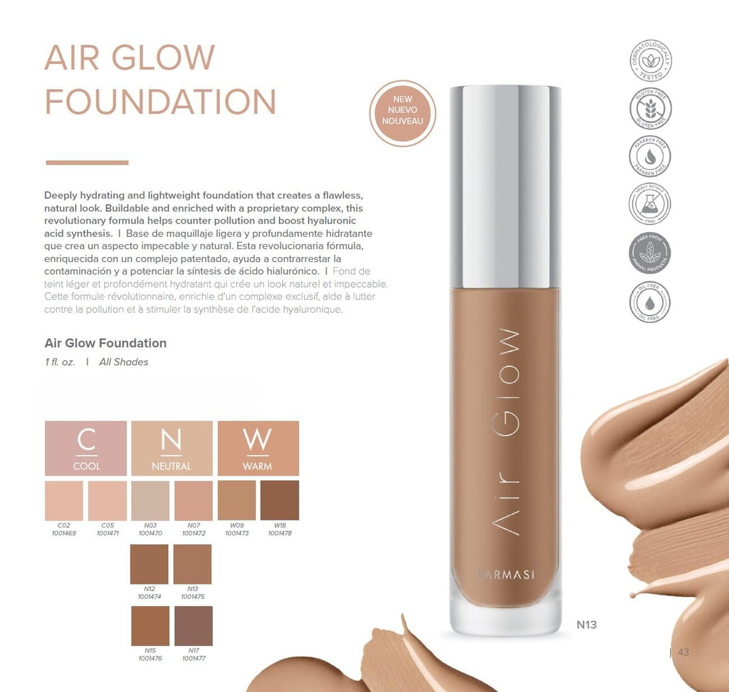 FARMASi Air Glow Foundation – Lightweight Hydration with Hyaluronic Acid, Dewy Finish | 1 fl oz (W18)