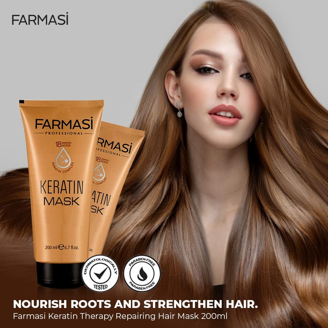 FARMASi Keratin Therapy Shampoo & Hair Mask Set – Repairing Cleanse + Deep Conditioning for Dry, Damaged Hair