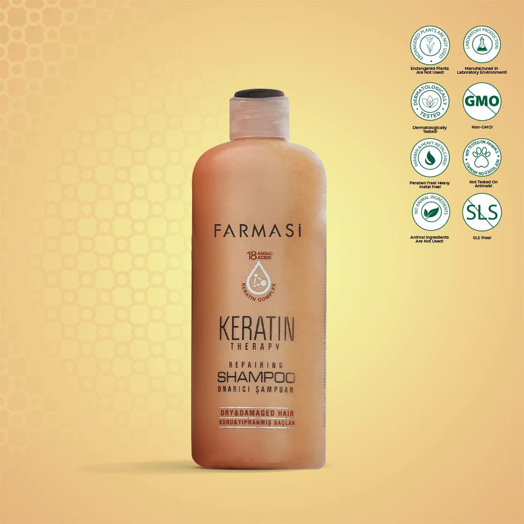 FARMASi Keratin Therapy Shampoo & Hair Mask Set – Repairing Cleanse + Deep Conditioning for Dry, Damaged Hair