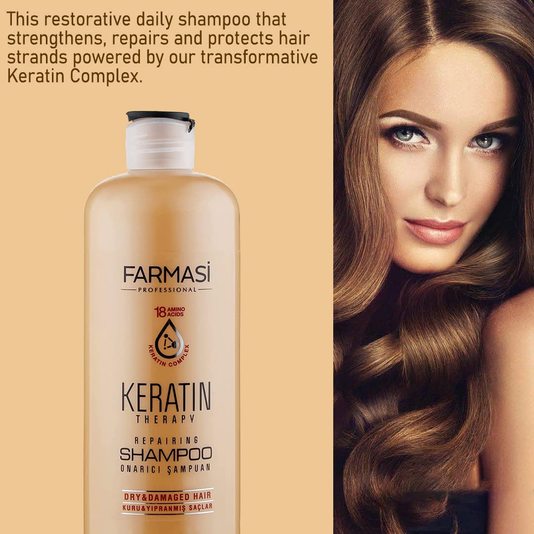 FARMASi Keratin Therapy Shampoo & Hair Mask Set – Repairing Cleanse + Deep Conditioning for Dry, Damaged Hair