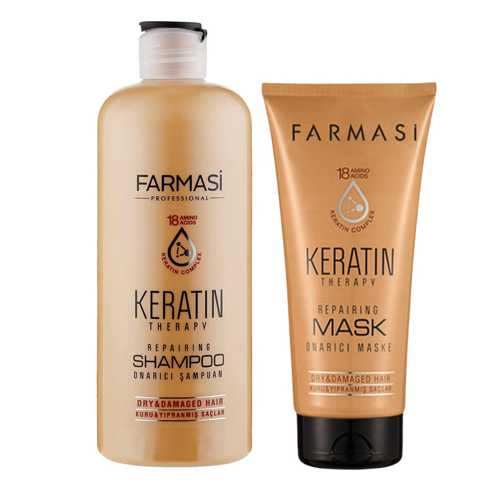 FARMASi Keratin Therapy Shampoo & Hair Mask Set – Repairing Cleanse + Deep Conditioning for Dry, Damaged Hair