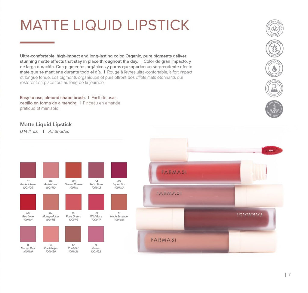 FARMASi Matte Liquid Lipstick – Long-Lasting Ultra-Comfort Matte Color (0.14 fl oz)