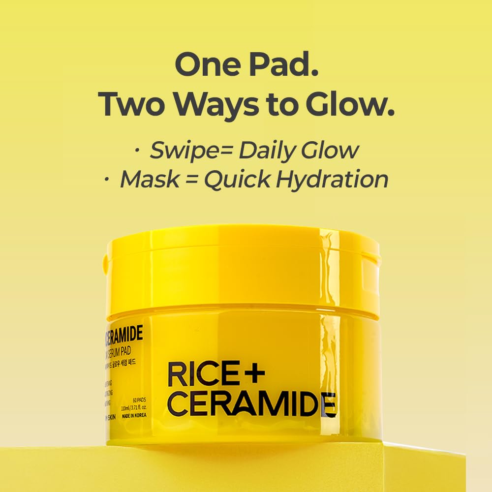 FARMSKIN Riceramide Glow Serum Pad – 60 Sheets, 3x Ceramide, Rice Filtrate & Niacinamide | Korean Skincare