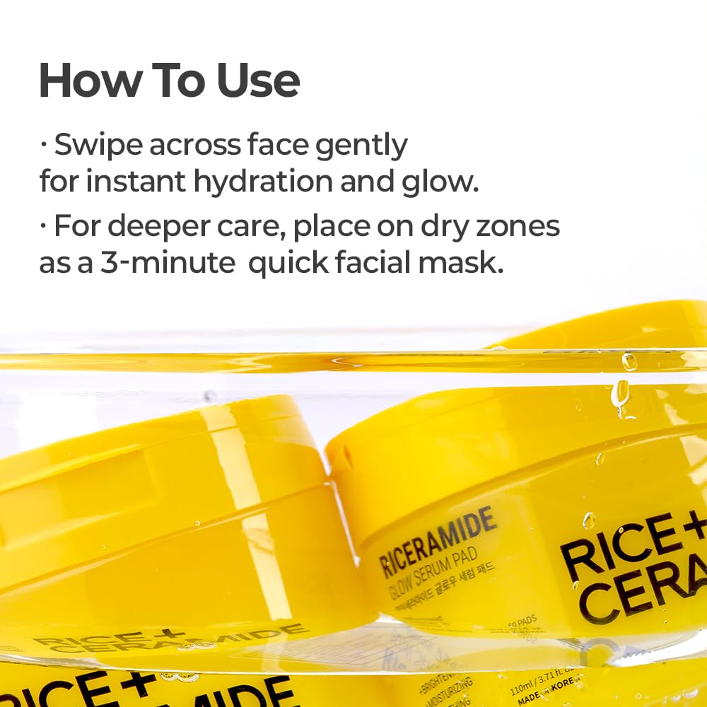 FARMSKIN Riceramide Glow Serum Pad – 60 Sheets, 3x Ceramide, Rice Filtrate & Niacinamide | Korean Skincare