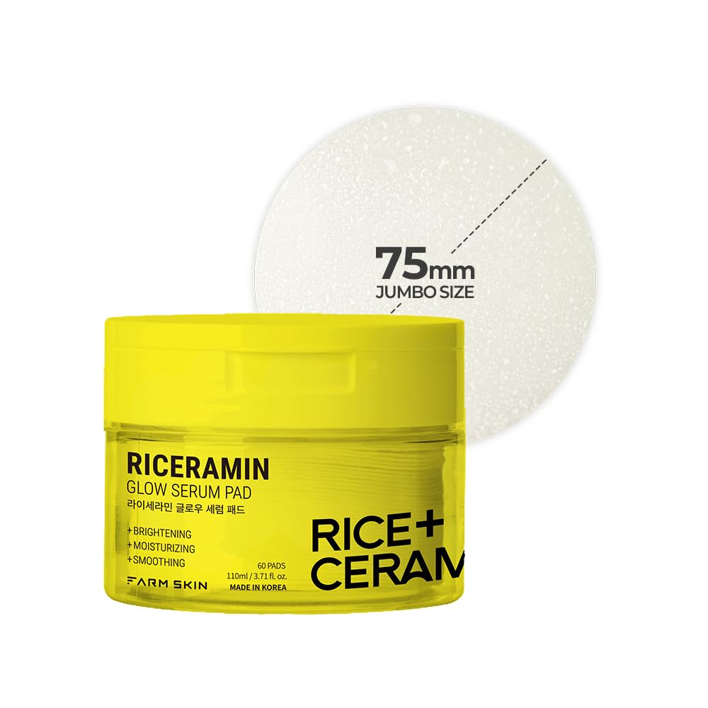 FARMSKIN Riceramide Glow Serum Pad – 60 Sheets, 3x Ceramide, Rice Filtrate & Niacinamide | Korean Skincare