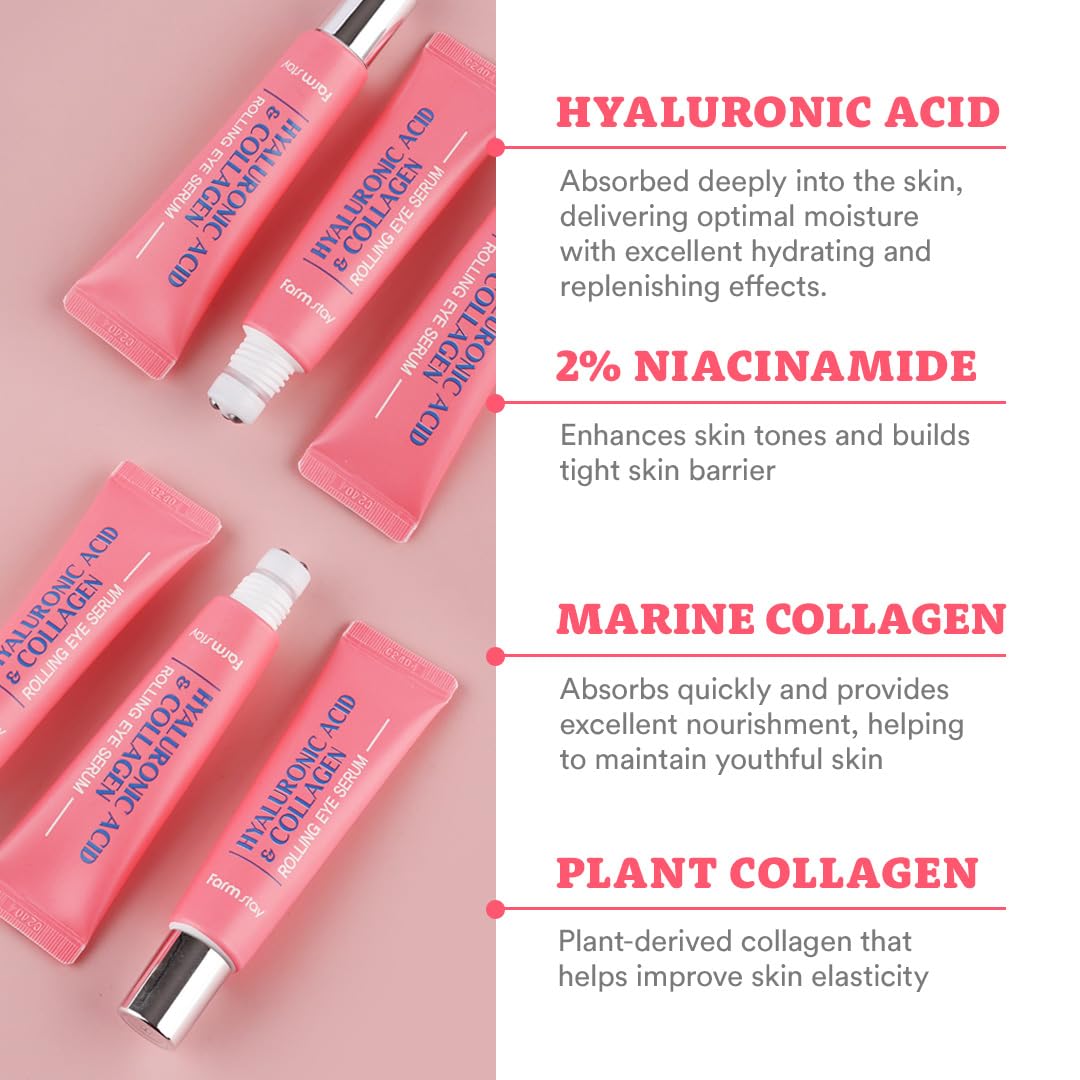 Farmstay Hyaluronic Acid Roll-On Eye Serum – 2% Niacinamide & Collagen