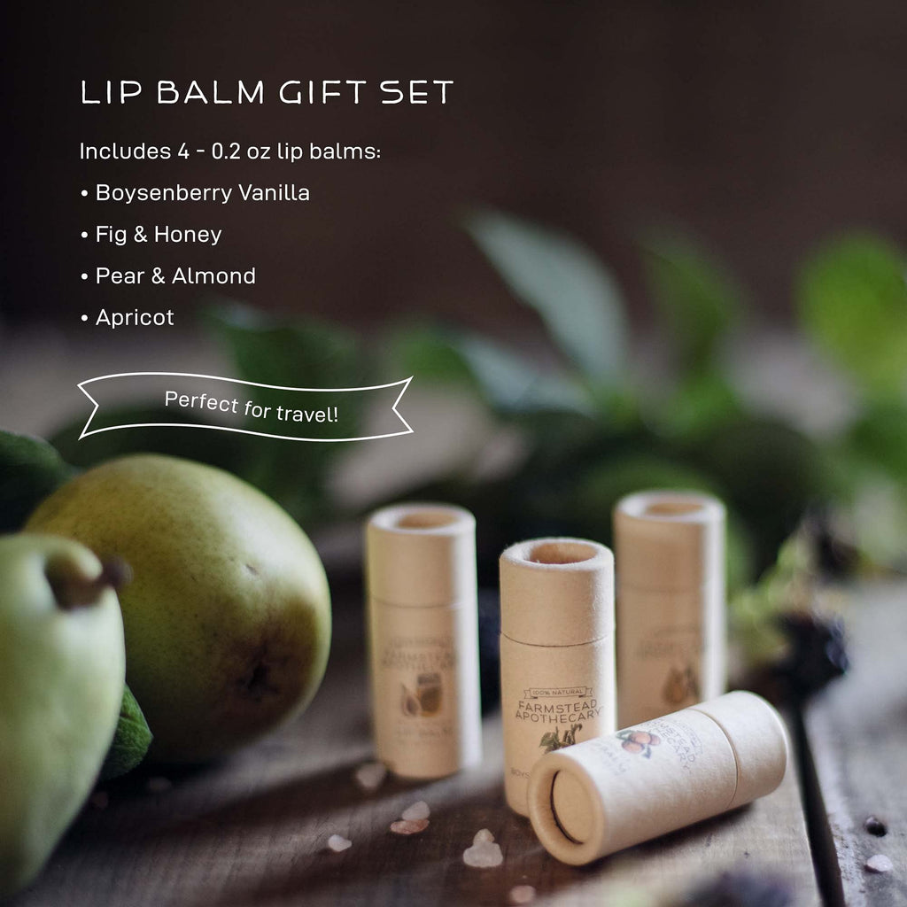Farmstead Apothecary Lip Balm Gift Set – 4x 0.2 oz with Reusable Pouch