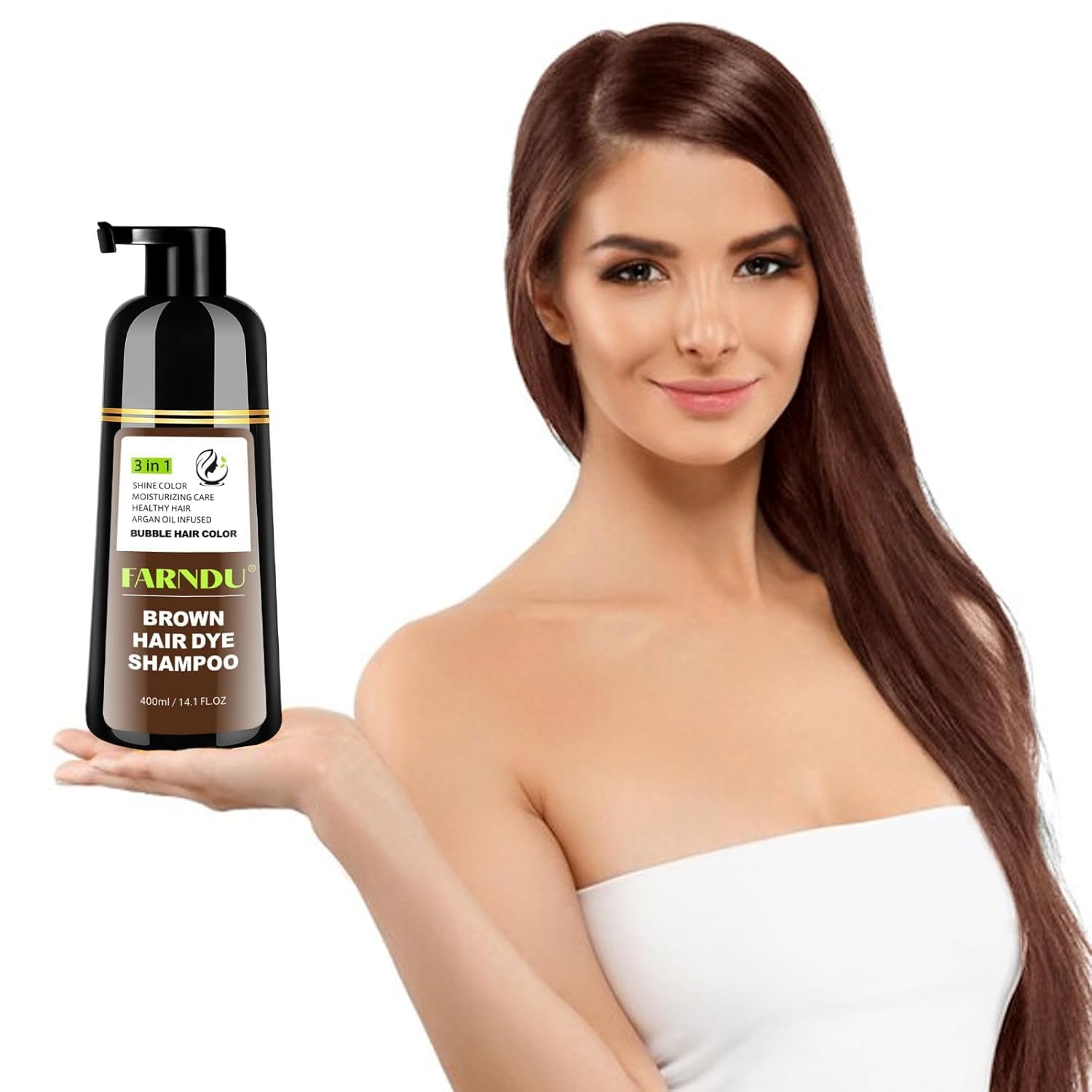 Farndu Brown Hair Dye Shampoo – 3-in-1 Color & Gray Coverage