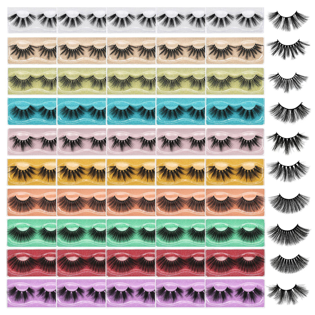 FARRED 25mm Faux Mink Lashes – 50 Pairs, 10 Styles, 6D Dramatic Bulk Lashes