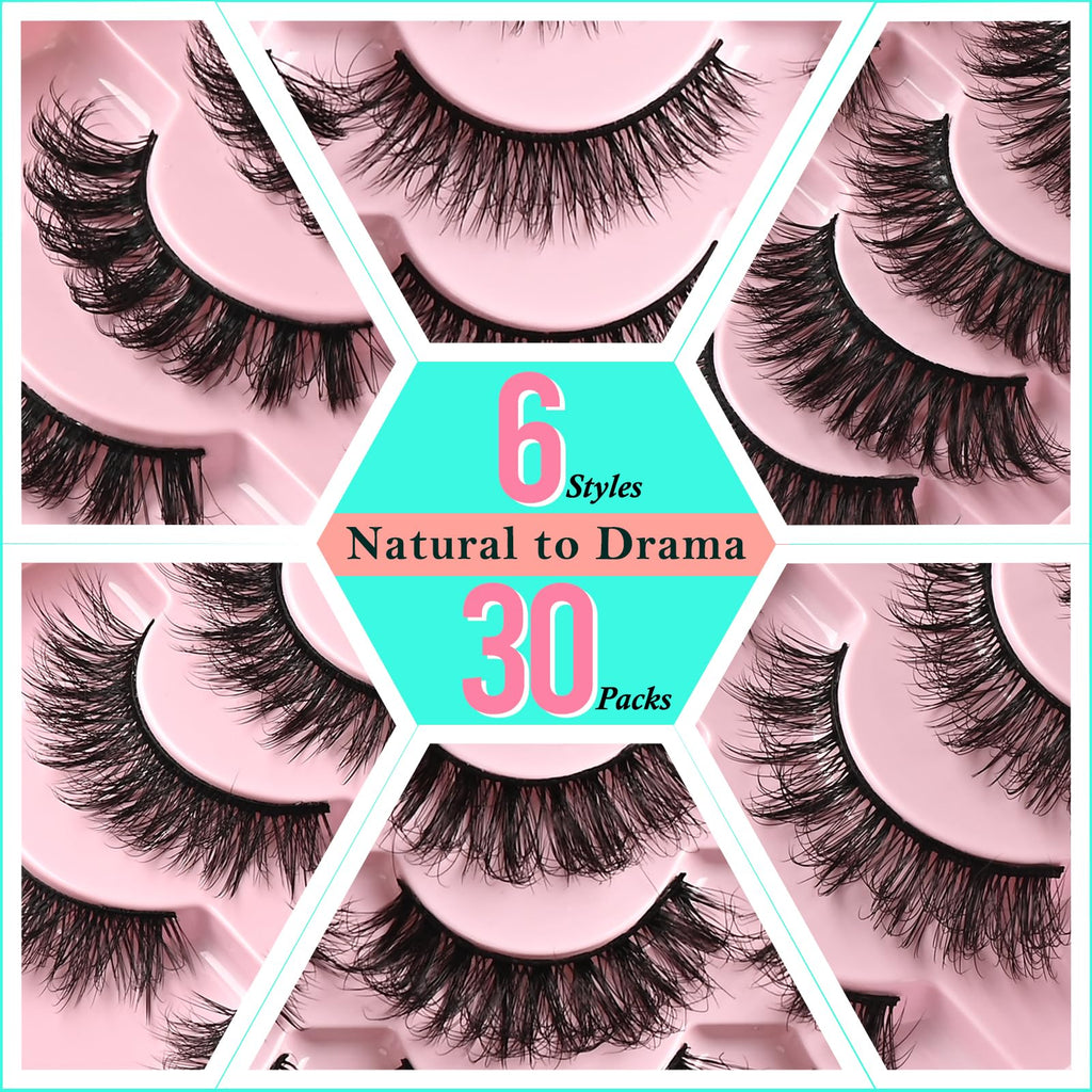 FARRED Lashes: 30 Pairs, 6 Wispy Styles for Everyday & Cat Eye Looks