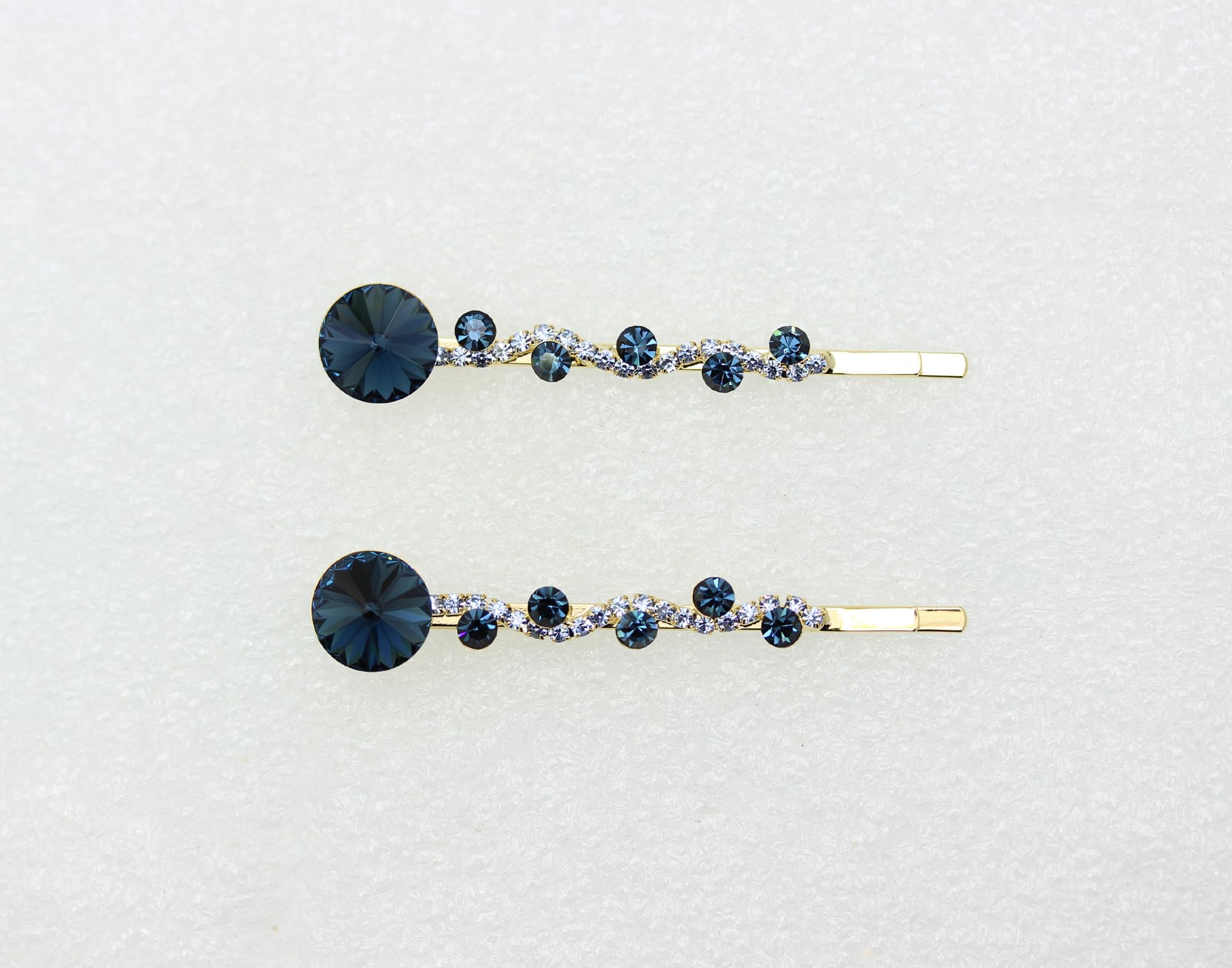 Faship Navy Blue Rhinestone Crystal Floral Hair Clips – Premium 2-Pack