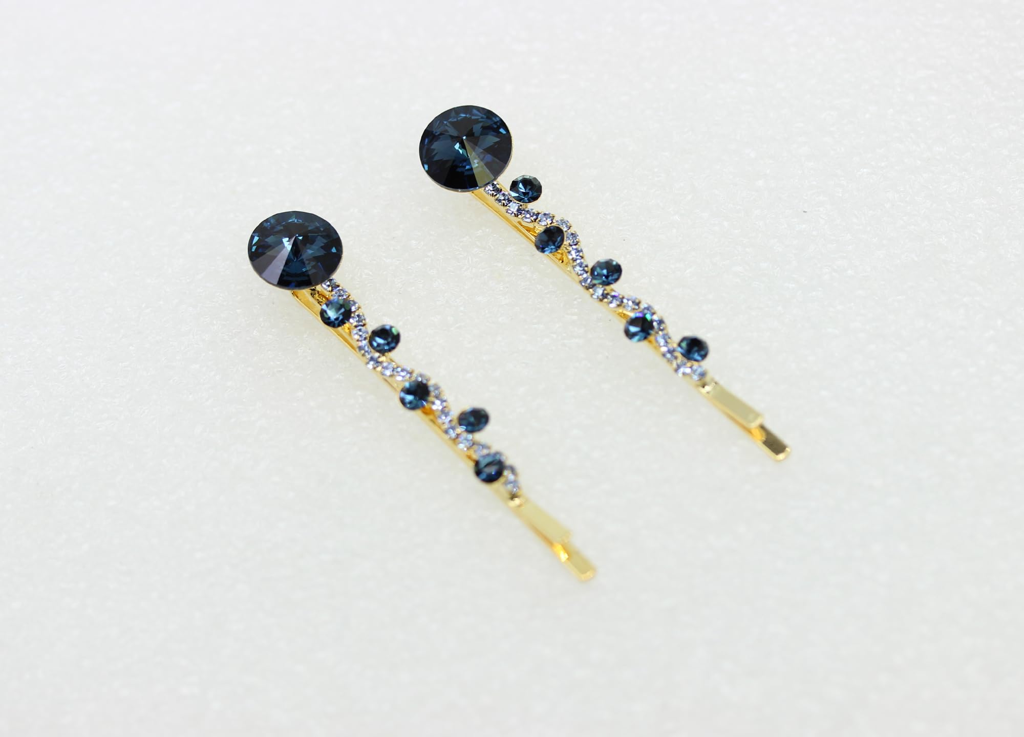 Faship Navy Blue Rhinestone Crystal Floral Hair Clips – Premium 2-Pack