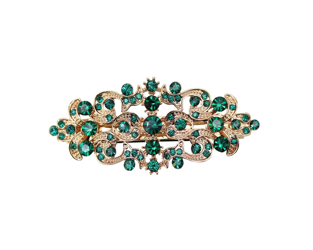Faship Gorgeous Green Rhinestone Crystal Hair Barrette – Emerald Green Hair Jewelry