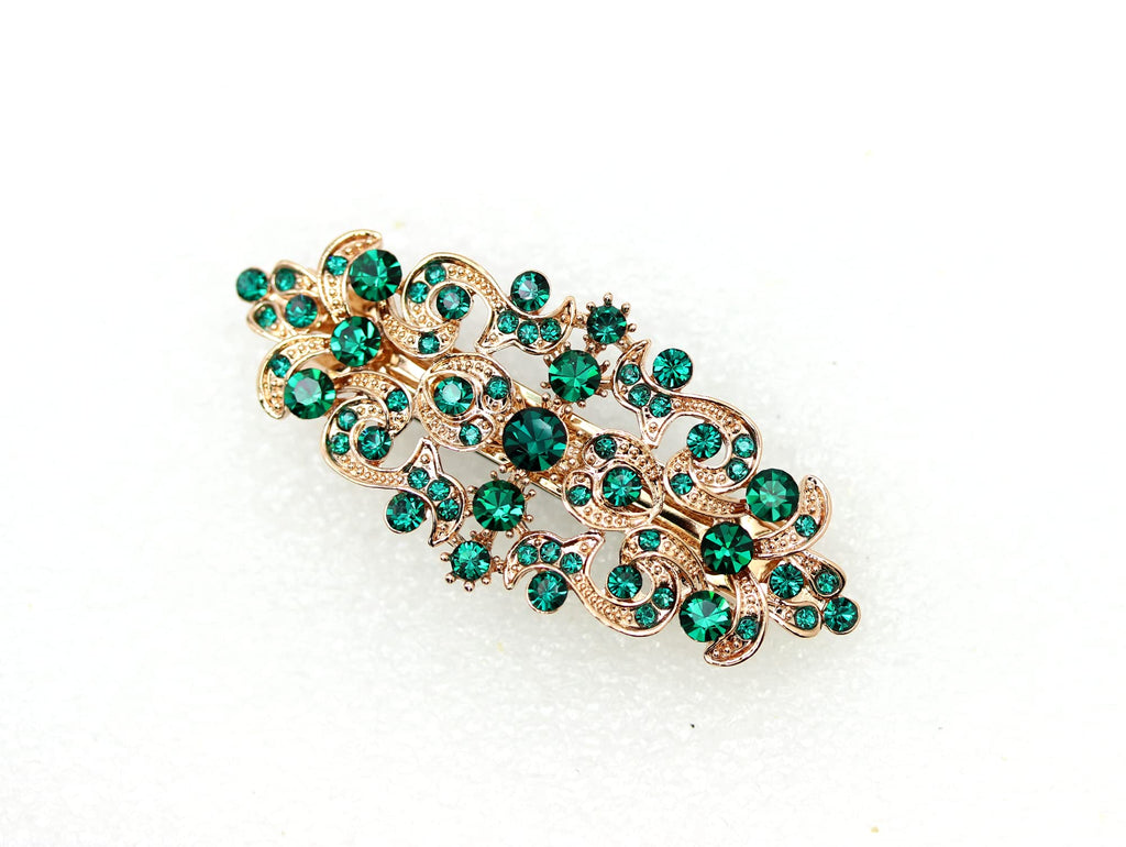 Faship Gorgeous Green Rhinestone Crystal Hair Barrette – Emerald Green Hair Jewelry
