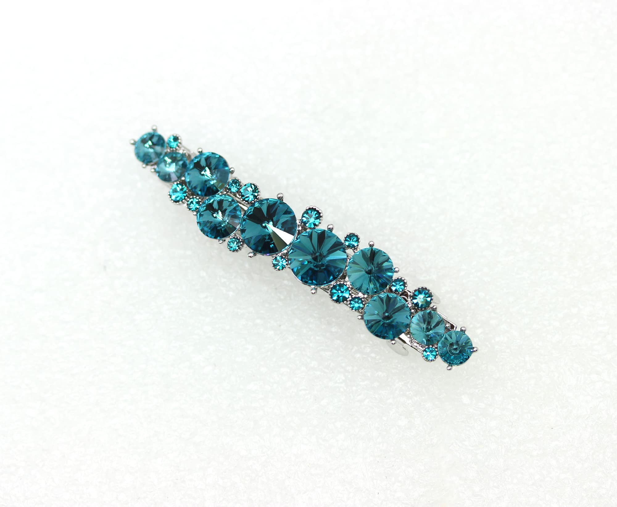 Faship Gorgeous Teal Premium Rhinestone Floral Small Hair Barrette Clip